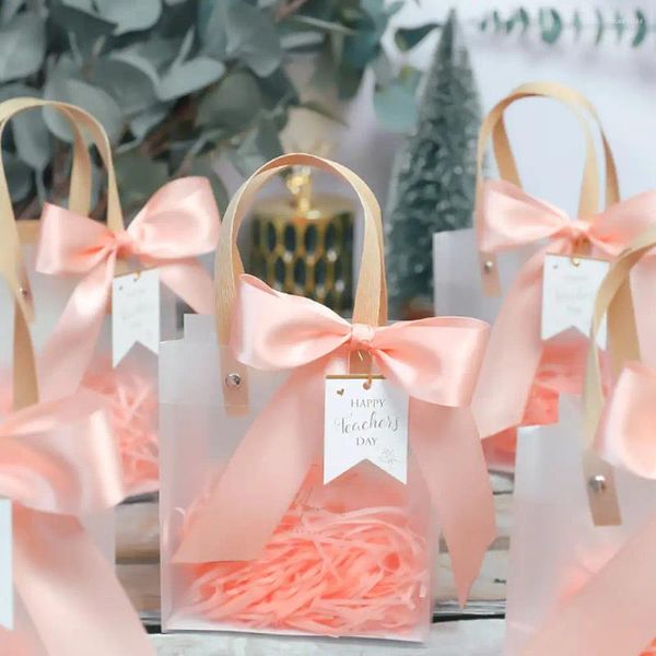 Emballage cadeau Sac de style INS avec ruban d'arc Souvenir fourre-tout faveurs de mariage pour les invités boîtes de bonbons transparentes sacs de distribution de fête