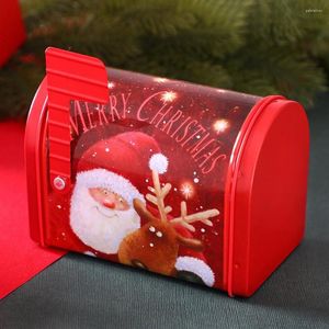 Papel de regalo, adorno de buzón de hierro, caja de embalaje en forma de buzón de Navidad, colgante de lata de galletas de Color brillante, organizador de dulces, decoración de Navidad