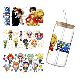 Cadeau cadeau dessin animé japonais une pièce UV DTF transfert autocollant transferts imperméables décalcomanies pour autocollants de tasse en verre de 16 oz