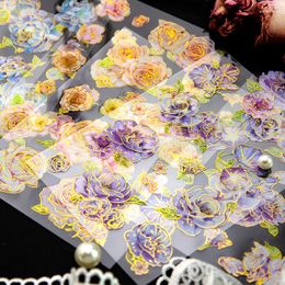 Geschenkwikkeling Jianqi 2 Sheets Pet Bronzing Flowers Stickers Decoratieve lijm DIY -sticker voor dagboekcrapboekmateriaal