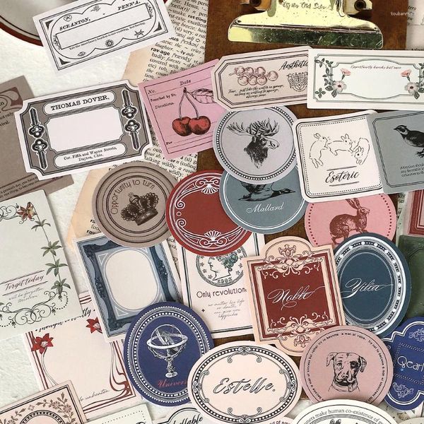 Envoltura de regalo jianqi 30 pcs etiquetas vintage pegatinas cuentas de mano decorativa diario material hechos accesorios de álbumes de recortes