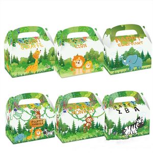 Envoltura de regalo Caja de mano de animales de la selva Niños Niño Feliz cumpleaños Hawaii Vacaciones León Cebra Mono Bandeja de dulces Bolsa de zoológico