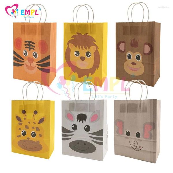 Emballage cadeau Jungle Safari fête sacs en papier Kraft dessin animé Animal bonbons faveur bébé douche enfants anniversaire Goody décorations