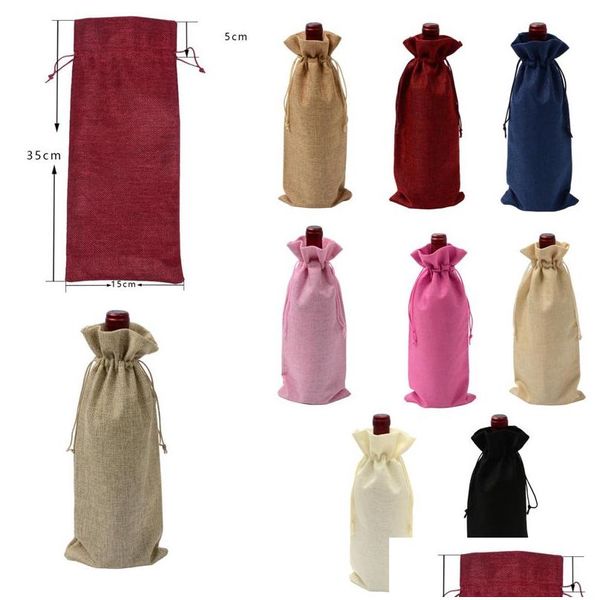 Envoltura de regalo Bolsas de vino de yute Botella roja Ers Bolsa de champán Bolsa de embalaje de arpillera Envolturas de sublimación Decoración del banquete de boda de Navidad Dr Dhtxz