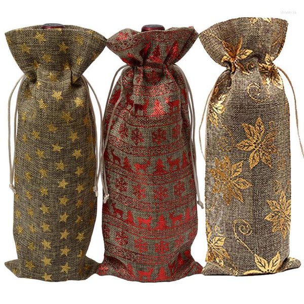 Emballage cadeau Jute bouteille de vin sac couvre Champagne aveugle emballage sacs rustique toile de jute noël Table de mariage décor LX8649