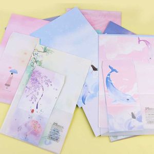 Emballage cadeau Kawaii dauphin enveloppes lettre papier ensemble mignon école fournitures de bureau papeterie écriture papier à en-tête 6 3 enveloppes cadeau