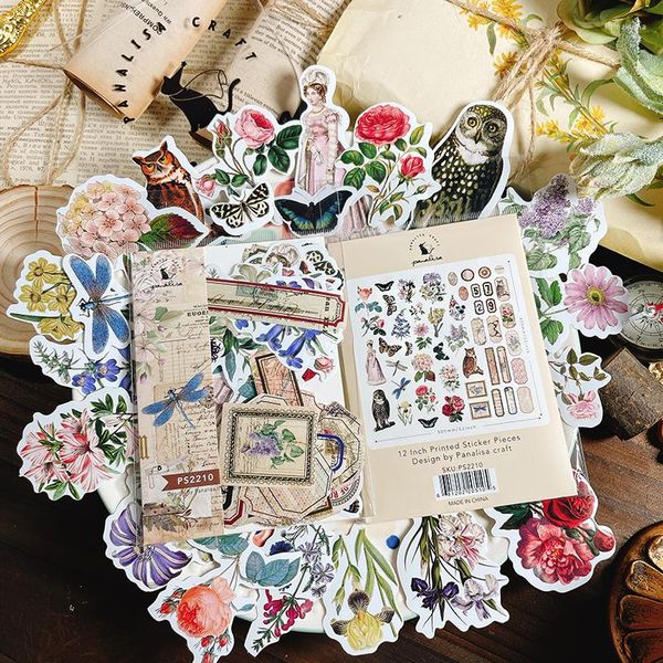 Papel de regalo KLJUYP, pegatinas Vintage de flores, Kit de colección de pegatinas troqueladas para planificador de colección de recortes/fabricación de tarjetas/proyecto de diario 2210