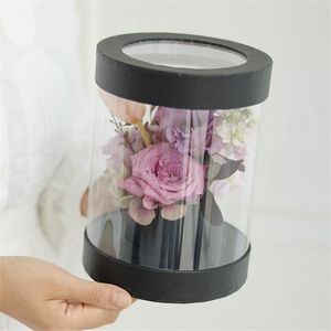 Geschenkwikkeling Koreaanse stijl Handgemaakte bloemdoos Ronde arrangement PVC Transparant high -end boeket knuffelende vat