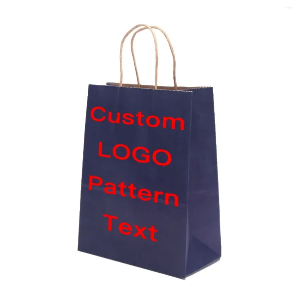 Enveloppe cadeau Kraft Paper Sac personnalisé Prince à main Printing Logo Vin Rouge Takeout Packaging Packaging Shopping Bleu foncé