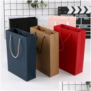 Geschenkwikkeling Kraft Papieren zak met handgrepen voor feestkleding Hoeden Food Candy Bread Bags Kerstpakket 19x7x27cm LX2700 Drop DhKri