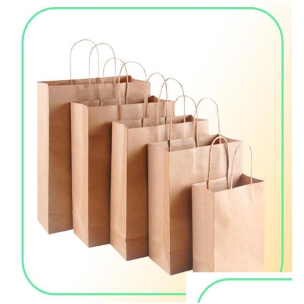 Emballage cadeau Sac en papier kraft avec poignées Sacs d'emballage de couleur bois pour magasin de vêtements de mariage Fournitures de fête de Noël Sacs à main Y06064878 Dhvq0