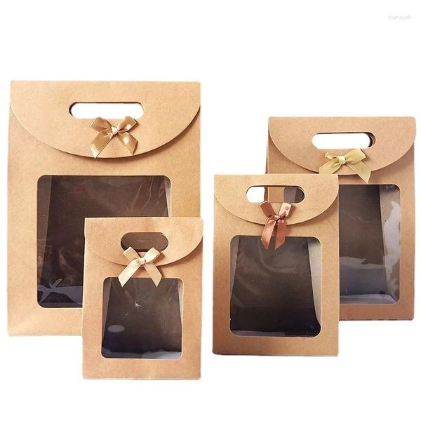 Enveloppe-cadeau Sacs en papier kraft avec couvercle à arc couvercle d'emballage de fenêtre Favors de mariage pour les invités Bagure d'emballage d'anniversaire