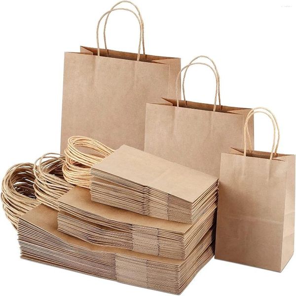 Envoltura de regalo Bolsas de papel Kraft con asas 10/20/25/30/50/100PCS Compras Transporte Craft Brown Bolsa blanca DIY Fiesta Suministros de Navidad