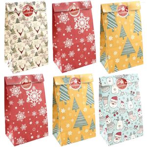 Geschenkwikkeling Kraft papieren zakken met stickers sneeuwvlok koekje eten tas vrolijk kerstkass candy decoratie verpakking