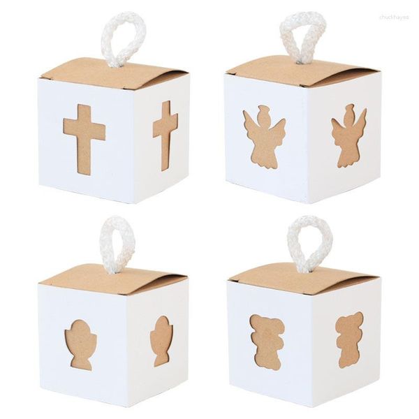 Emballage cadeau Boîte de papier kraft Baby Shower Dragées pour souvenirs de baptême Baptême Amandes sucrées Conteneur Candy Wedding Chocolate Pack