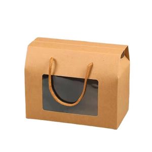 Emballage cadeau Boîte de papier kraft avec fenêtre en PVC Blanc Brown Stand Up Cadeau pour mariage / bijoux / nourriture / sacs d'emballage de stockage de bonbons Lx4675 Drop de Dhcux