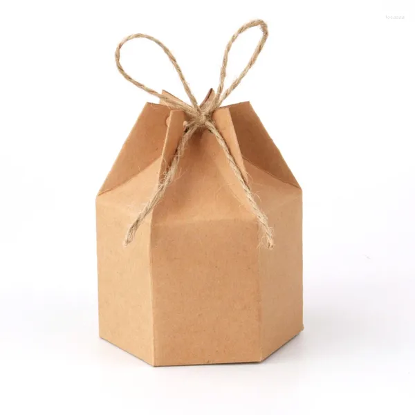 Envoltura de regalo Papel Kraft Caja de dulces Linterna Hexágono Favor y boda Navidad Suministros de fiesta de San Valentín Baby Shower Bolsas de bautismo