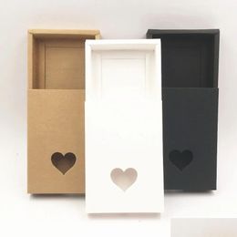 Enveloppe cadeau Kraft Paper Cardboard Boîtes pour mariage petit noir blanc marron der Box Hollow Heart Christmas Packaging Drop Livrot Hom Dh2it