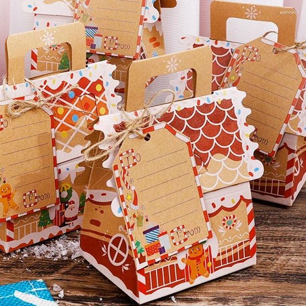 Enveloppe cadeau Kraft Paper Christmas Candy Cartoon Santa Claus House Shape Packaging Boîtes d'emballage 2024