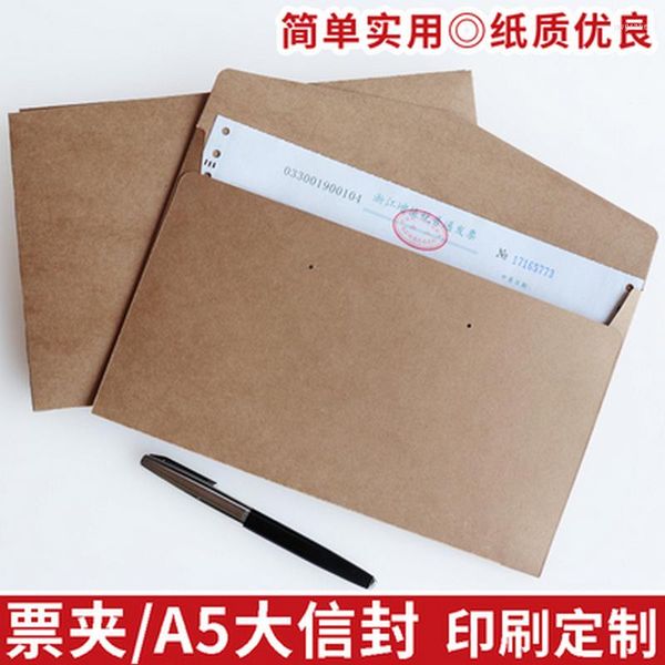 Emballage cadeau papier Kraft enveloppe facture Documents billet Clip A5 grande Invitation d'affaires épaissie bronzage impression Custo