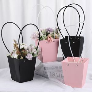 Enveloppe cadeau Kraft Paper Flower Sac étanche Ecru Black Boad Boad Boad Vintage Floristes Bucket Plantes de rangement Paniers de rangement Saint-Valentin 230316