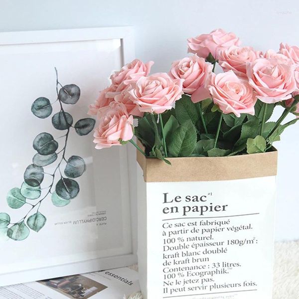 Envoltura de regalo Caja de almacenamiento de flores de papel Kraft Florero de múltiples plantas Maceta Bolsa engrosada de doble capa Bolsas decorativas de escritorio