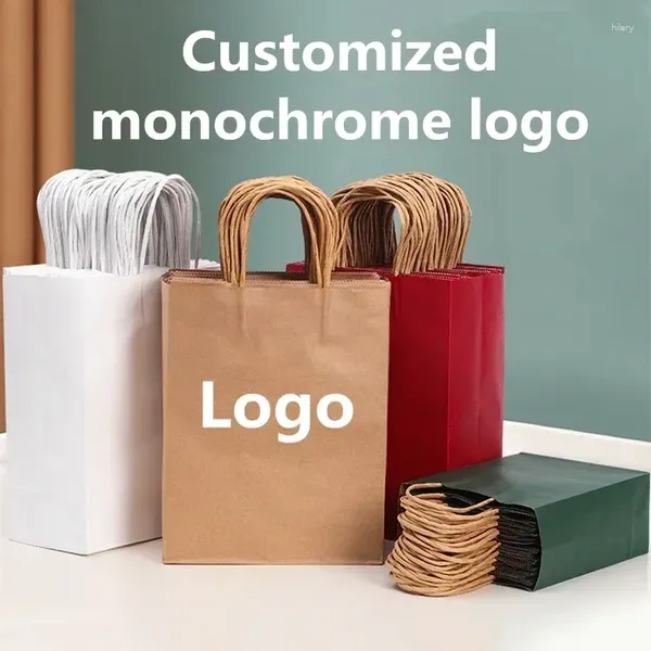 Envoltura de regalo Kraft Paper Bolship Hand Bag Logotipo Milk Té Café de café Tienda Packing Packing Porthing Packaging Bolsas