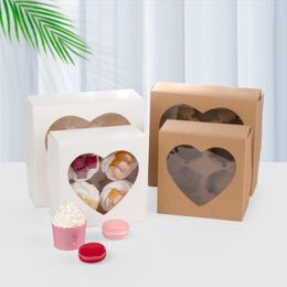 Geschenkwikkeling Kraft Paper hart Clear Cupcake Box met raam keuken bak cake banketbeker paas valentijnsdag verpakking boxgift