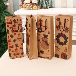 Emballage cadeau Kraft Papier Sac de vin rouge Père Noël Bouteille de Noël avec poignée Emballage de fête de Noël