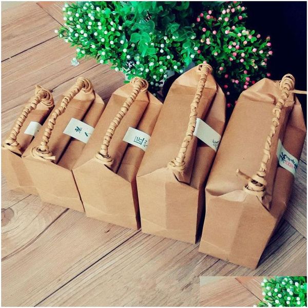 Cadeau cadeau Kraft papier sac de riz emballage de thé brun sucre sacs noirs lx2961 livraison directe maison jardin fête fournitures événement Dhnjl