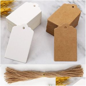 Cadeaupapier Tags van kraftpapier met touwtjes Blanco label voor bruiloft Herfst Kerstcadeau Bruin Wit Rec Craft Drop Deli Dhcz7