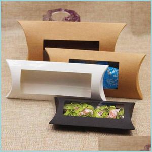 REFLACIÓN DEL REFORMA Caja de almohada Kraft con ventana de PVC transparente Negro Marrón Blanco Blanco Cóye Embalaje de jabón Handmade Drop entregada Home Garden Fes DHJV6