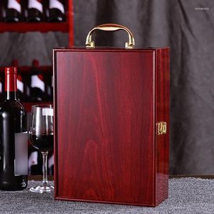 Envoltura de regalo Caja de embalaje de vino tinto lacado Paquete doble de madera Bolsa universal para fiestas de amigos