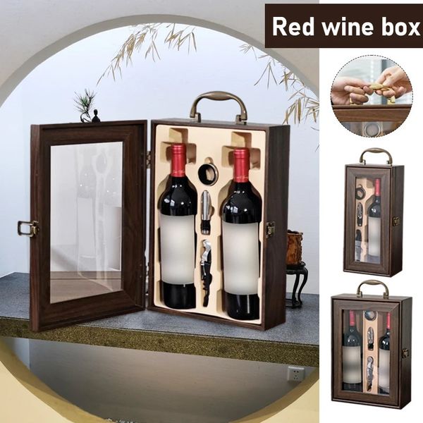Emballage cadeau Boîte en bois laquée Emballage de vin rouge Sac général de haute qualité simple et double pour les fêtes d'amis 231212