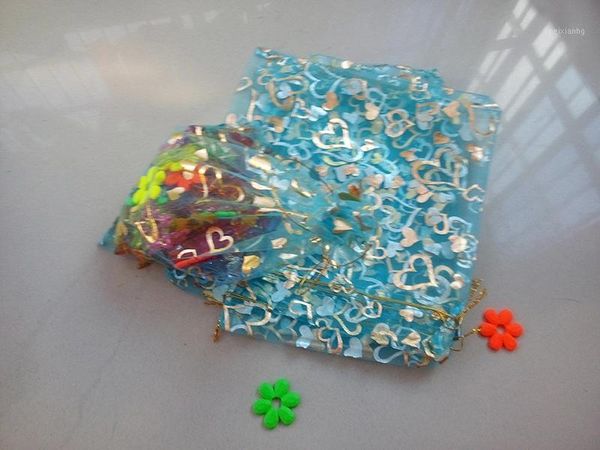 Cadeau Wrap Lake Blue Heart Organza Sacs 20x30cm 50pcs Bijoux Emballage Affichage Cadeaux Sac à cordon Pochette pour bracelets1