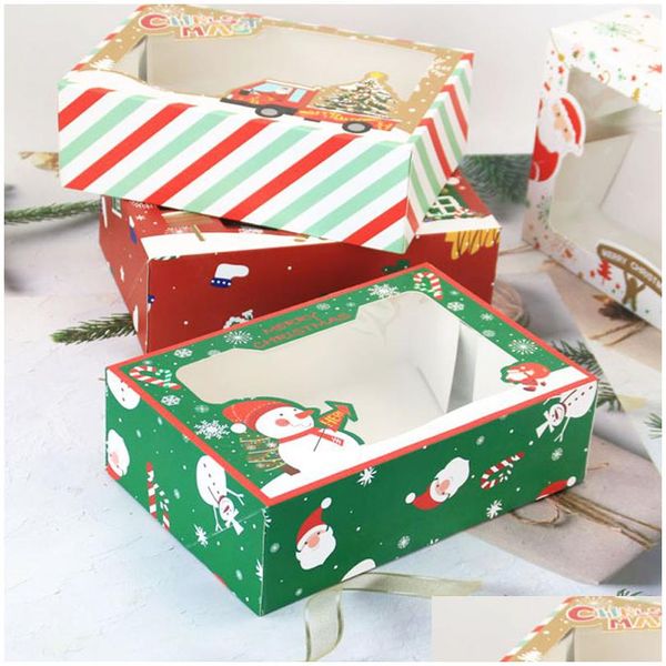 Envoltura de regalo Caja de cartón de galletas de caramelo de Navidad de gran tamaño con ventana de PVC de plástico Pan de jengibre Chocolate Lx5252 Entrega de la gota Inicio Ga Dhj9O