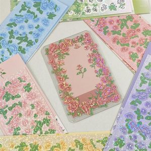 Geschenkwikkel Laser Flower Stickers Aesthetische planten Rose Diary Scrapbooking Diy Po Idol Card Decoratie Sticker Koreaans briefpapier