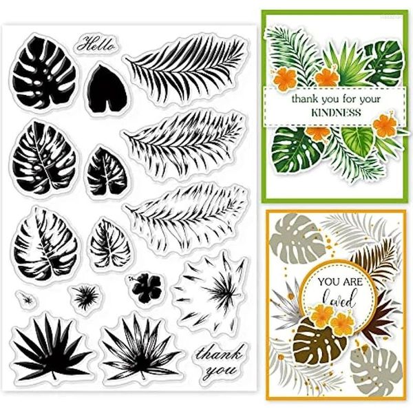 Regalos envolventes hojas tropicales sellos transparentes de capas flores sellos de sellos de silicona para tarjetas que hacen decoración de bricolaje