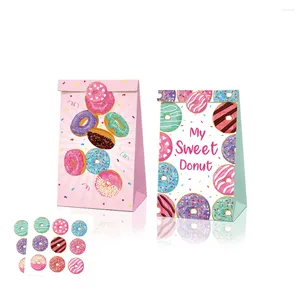 Gift Wrap LB012 12 Stuks Meisjes Sweetie Donuts Opgroeien Happy Birthday Party Papieren Zakken Met Stickers Biscuit Voedsel Kraft tas