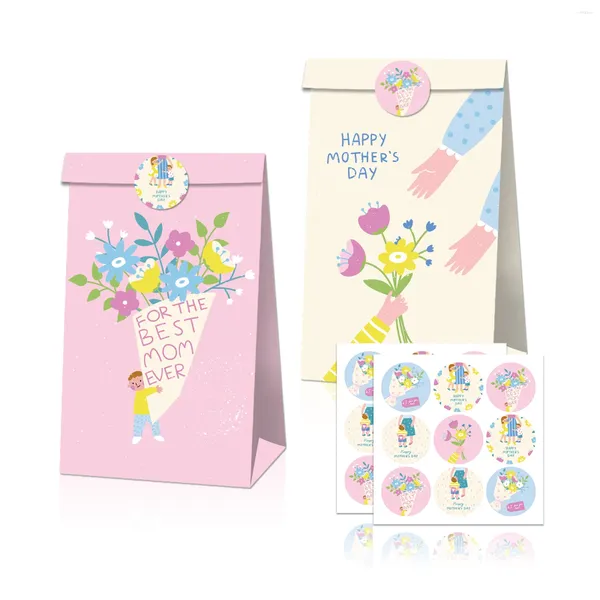 Cadeau cadeau LB086 12pcs doux bonne fête des mères carnation fleur maman fête d'anniversaire bonbons sacs en papier kraft merci s