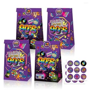 Cadeauverpakking LB141 12 stuks Cool Back To The 90's Birthday Party Biscuit Kraftpapieren Zakken Met Sticker Disco Muziek Babyshower Gunsten