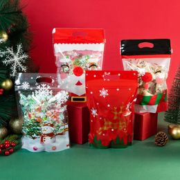 Cadeau Wrap LBSISI Life 50pcs Sac de poignée de Noël pour bonbons au chocolat Cookie Nougat Biscuit Noël Emballage Cadeau Santa Zipper Sacs 231102
