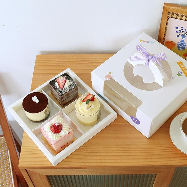 Cadeau cadeau LBSISI Life 5pcs Mousse Cake Musavat Boîte d'emballage en papier avec poignée Thé de l'après-midi Pâtisserie Cuisson Anniversaire Mariage