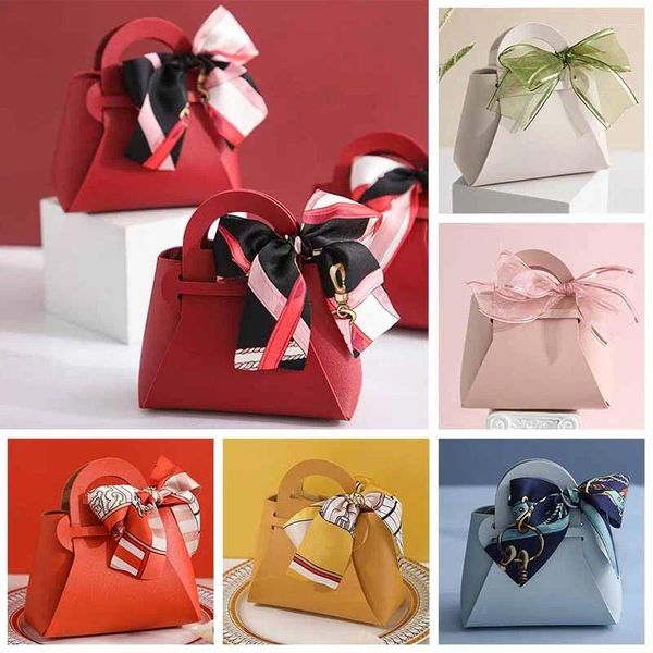Enveloppe en cuir cadeau Bows Ruban mariage Favors Candy Box mini sac à main
