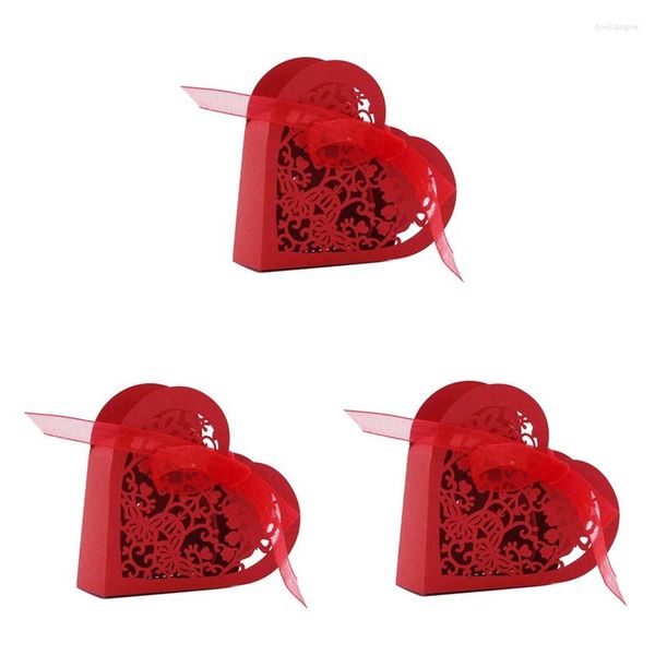 Emballage cadeau Lot de 60 boîtes à bonbons en papier coeur pour fête de mariage - rouge