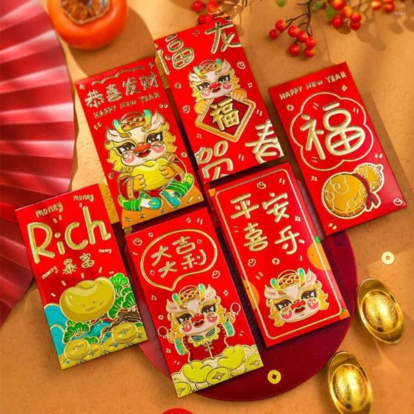Gift Wrap Luck Money Sac Red Enveloppe 2024 Année Paquet Dragon Modèle Pocket Good Wishes Blessing Party Cadeaux