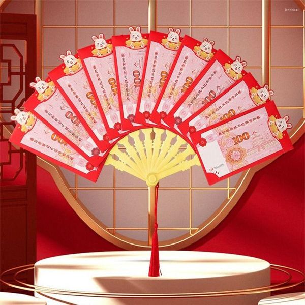 Envoltura de regalo Lucky Money 6/8/10 Slots Wish Fan Shape Pockets 2023 Año Sobre rojo Feliz Festival de Primavera