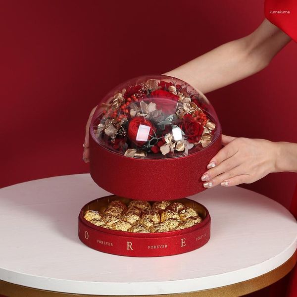 Emballage cadeau Boîte de boule de temps transparente en acrylique de luxe Boîtes d'arrangement de fleurs rondes à la main