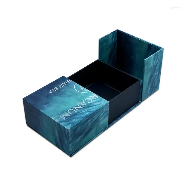 Cadeau cadeau luxe bleu double porte ouverte coffret de soins de la peau boîte logo personnalisé carton cosmétique art en bois