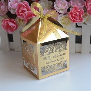 Geschenkwikkel Luxe kegelvormige aangepaste metallic gouden laser Cut Wedding Favor Boxes 220922